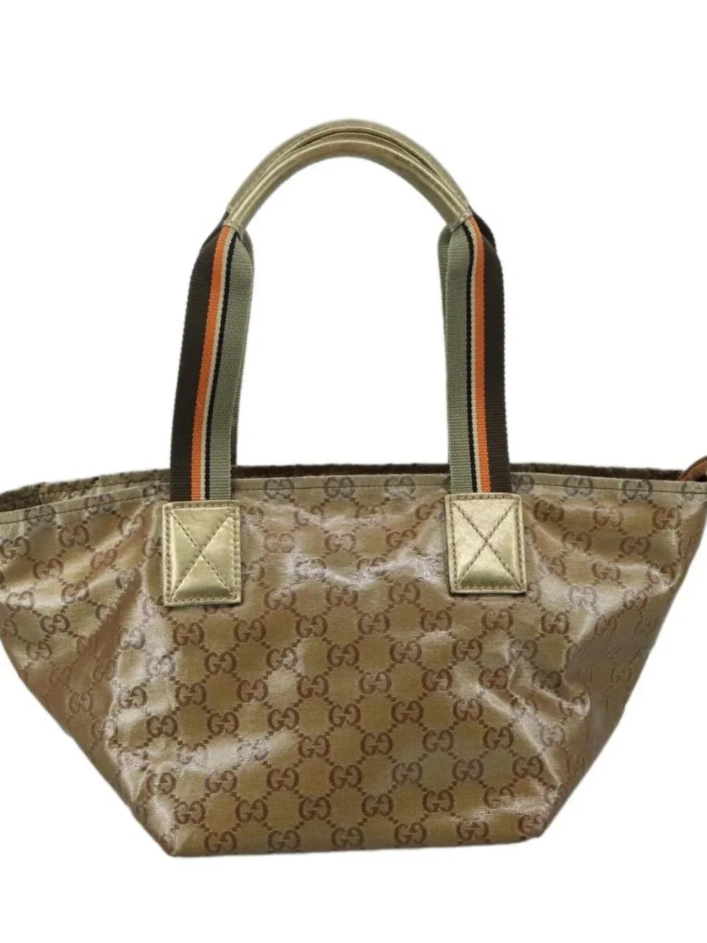 GUCCI GG Crystal Sherry Line Hand Bag Gray Gold Brown Auth mr876